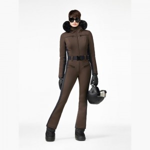 Dark Brown Goldbergh PARRY faux border Ski Suit | 81425-OZCI