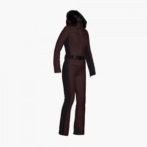 Dark Brown Goldbergh PARRY faux border long Ski Suit | 28016-BHFU