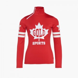 Red Goldbergh MAPLE LEAF ski pully Ski Tops | 48906-QMXI