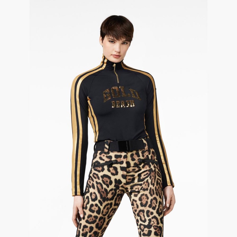 Black / Gold Goldbergh GOBLET ski pully Ski Tops | 70832-XRSE