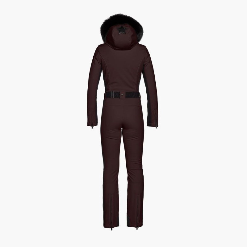 Dark Brown Goldbergh PARRY faux border long Ski Suit | 28016-BHFU