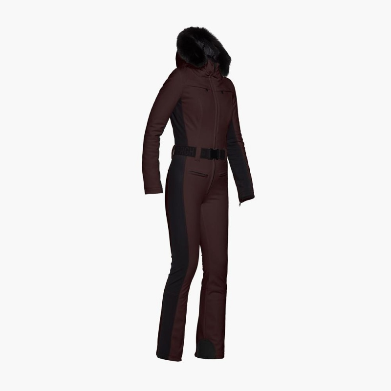 Dark Brown Goldbergh PARRY faux border long Ski Suit | 28016-BHFU