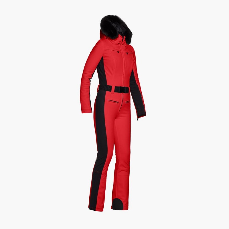 Red Goldbergh PARRY faux border long Ski Suit | 51043-VHJN